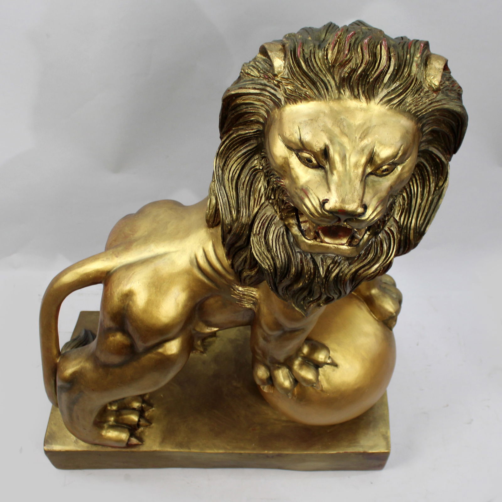 Large Roaring Lion Sculpture with Painted Gold Finish - 3