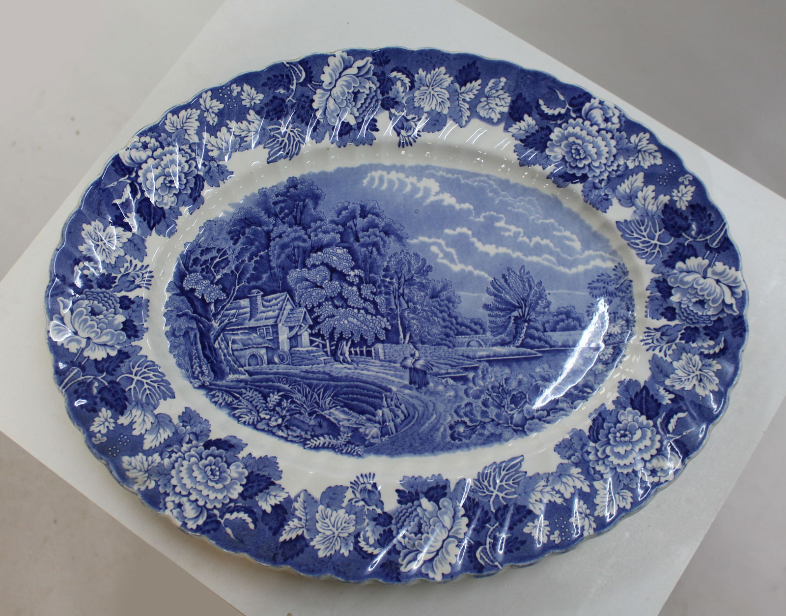 Large Wood & Sons Blue & White Oval Platter (1 of 4)