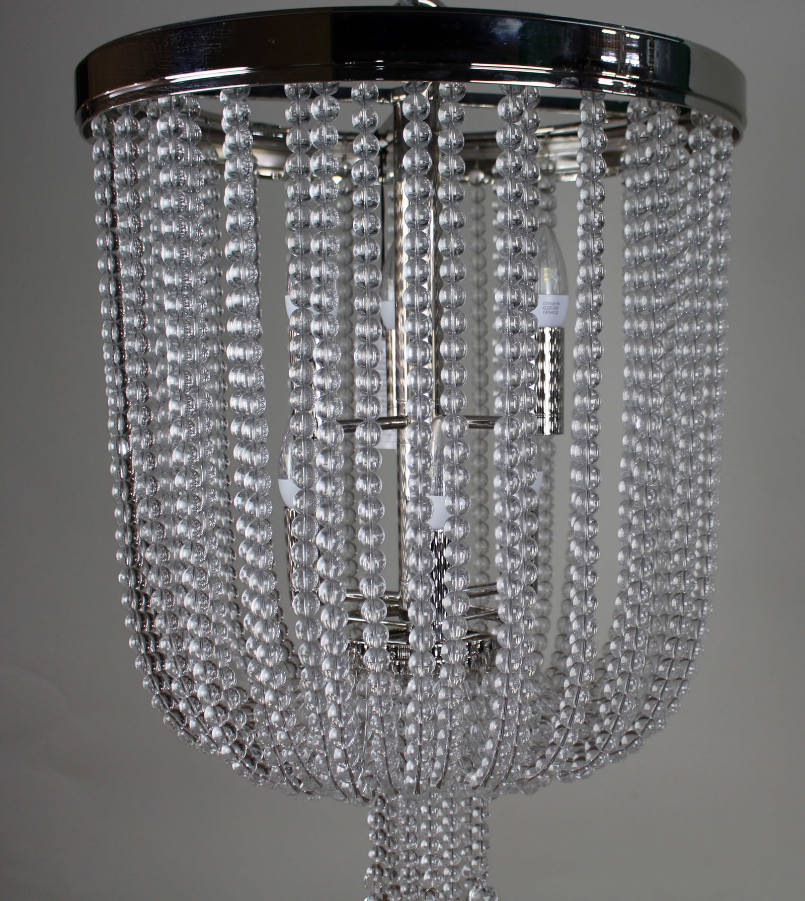 Heavy Polished Nickel & Crystal Designer Chandelier - 7