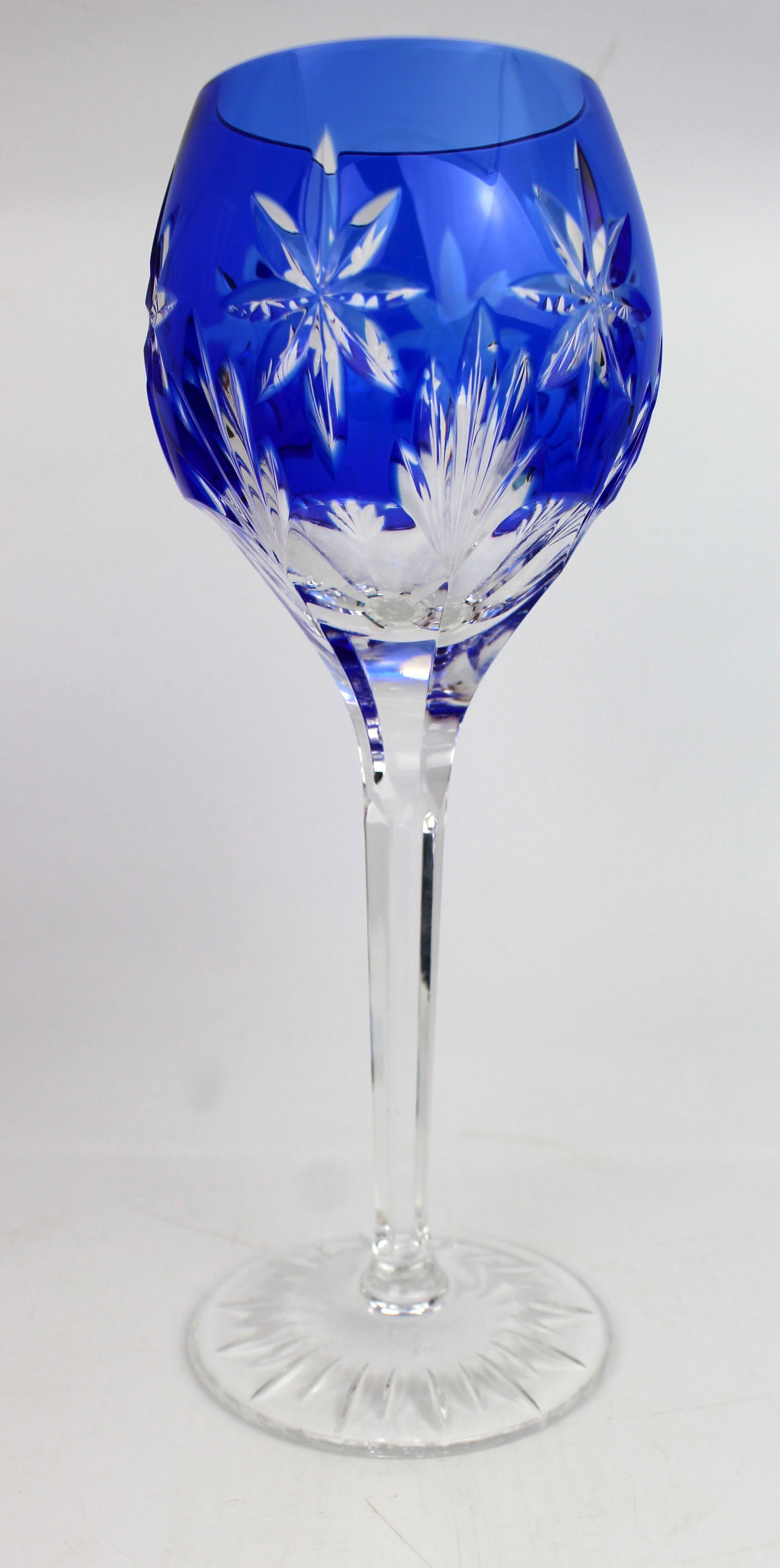 Set of 6 Fine Vintage Horst Belda Blue Overlay Crystal Wine Glasses - 3