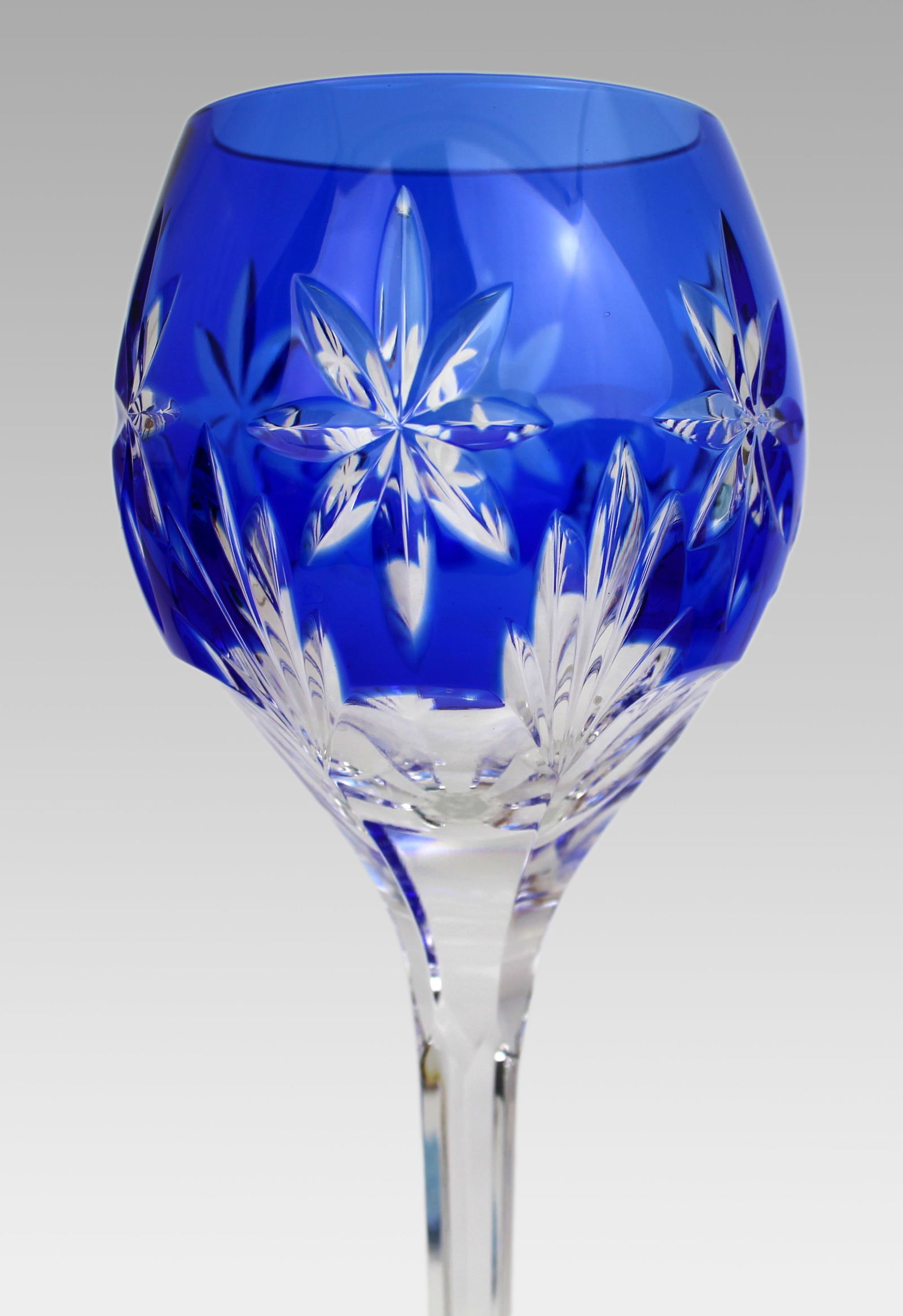 Set of 6 Fine Vintage Horst Belda Blue Overlay Crystal Wine Glasses - 5