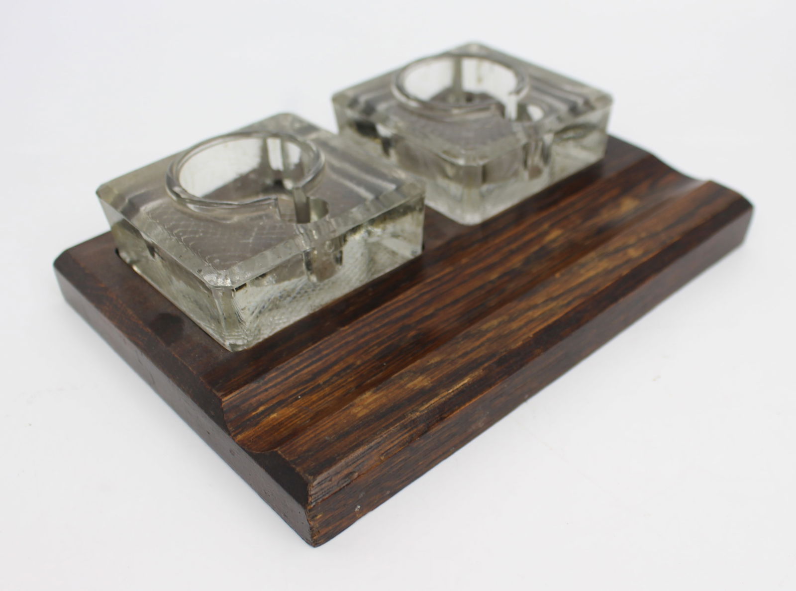 Early 20th Century Double Inkwell on Wooden Stand - 2