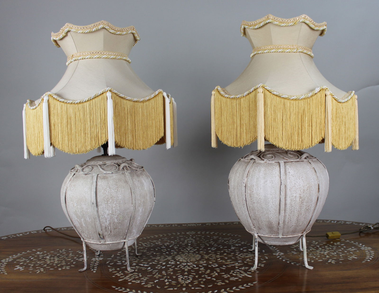 Pair of Large Decorative Table Lamps with Handmade Silk-Lined Shades - 2