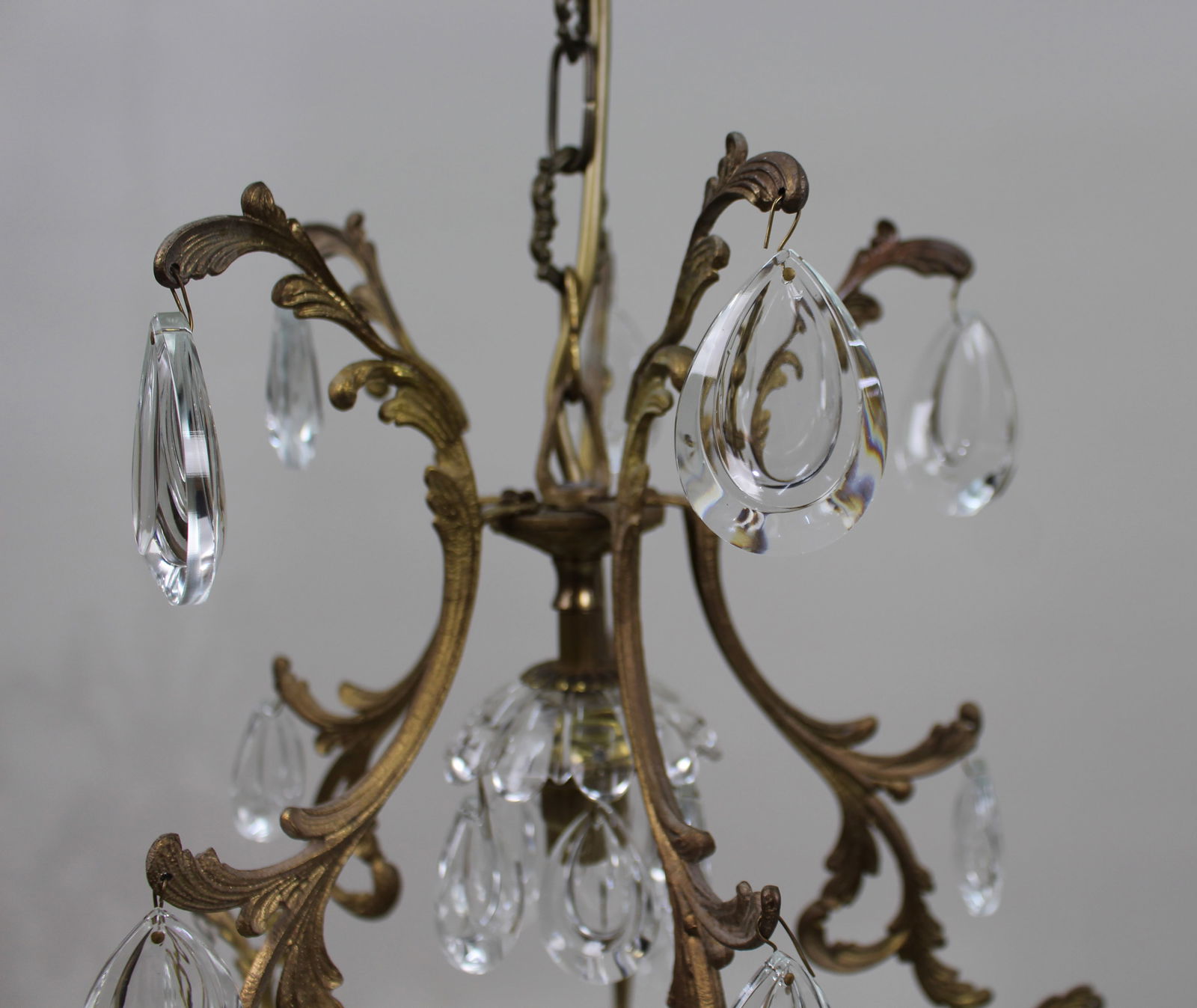 Vintage French Crystal and Gilt Metal Chandelier - 2