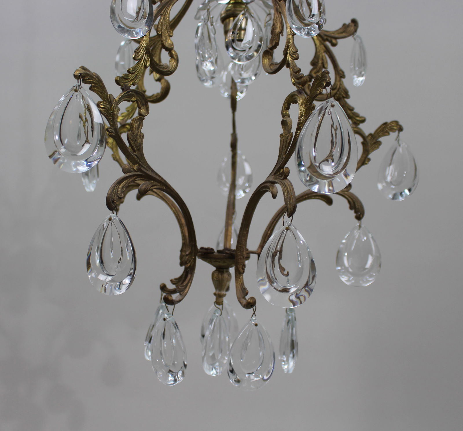 Vintage French Crystal and Gilt Metal Chandelier - 3