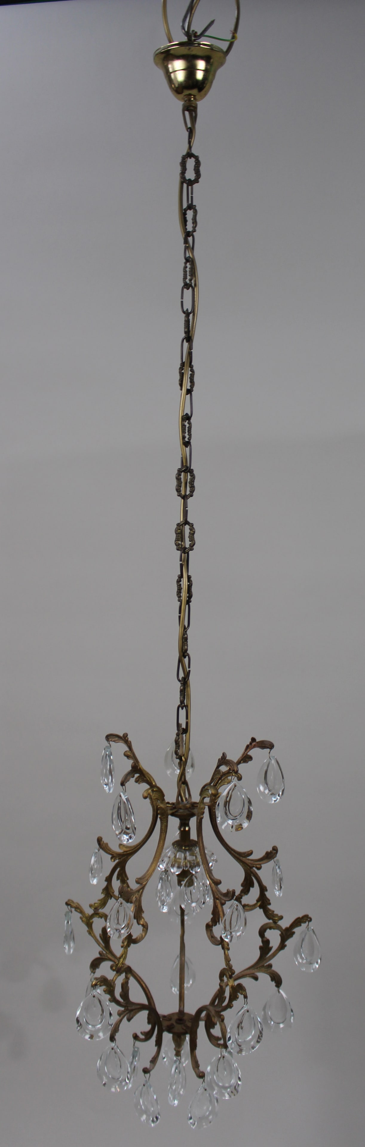 Vintage French Crystal and Gilt Metal Chandelier - 6