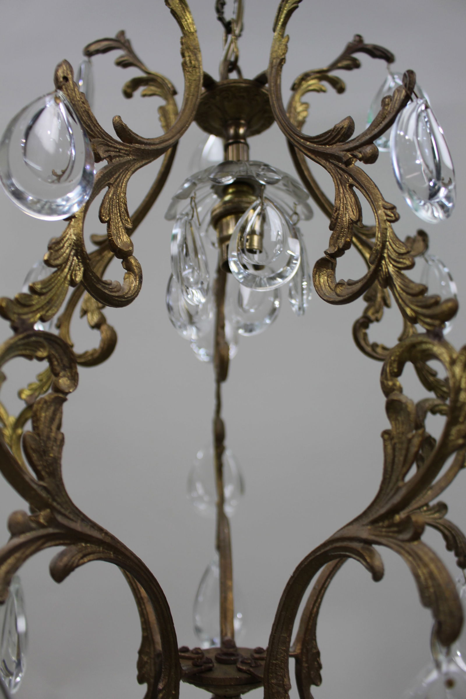 Vintage French Crystal and Gilt Metal Chandelier - 8