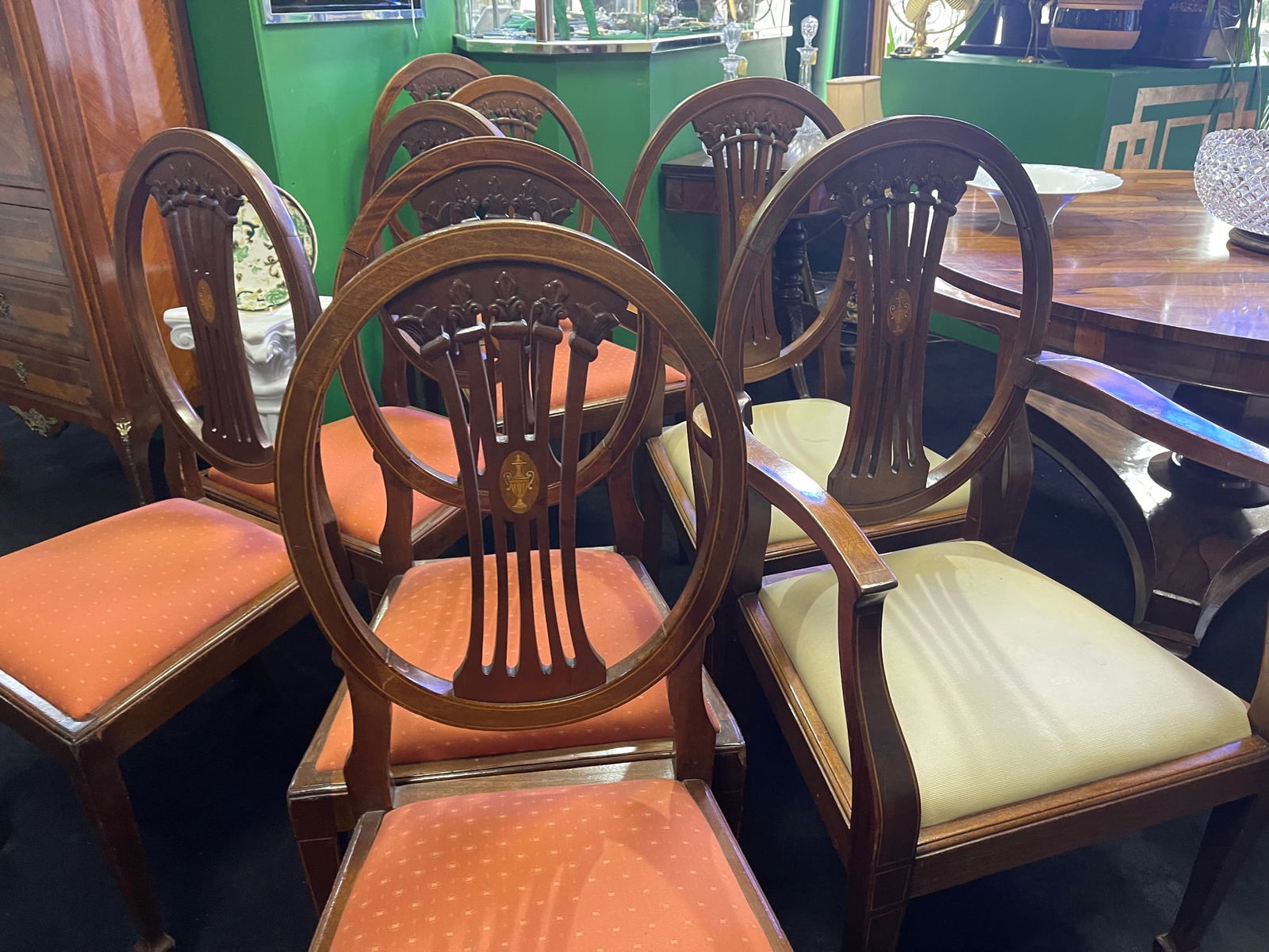 Set of 8 Mahogany Inlaid Dining Chairs - 2
