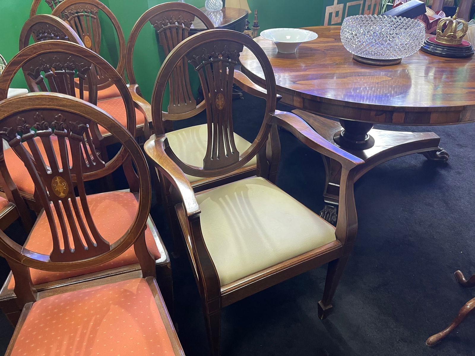 Set of 8 Mahogany Inlaid Dining Chairs - 5