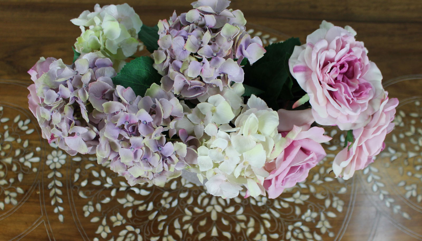 Decorative Floral Arrangement in Textured Grey Vase - 3