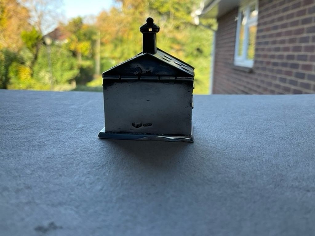 Rare Antique Dutch Silver Ski Chalet Miniature - 2