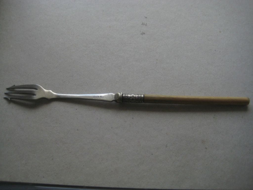 Antique Silver Plated Bone Hafted Pickle Fork - 2