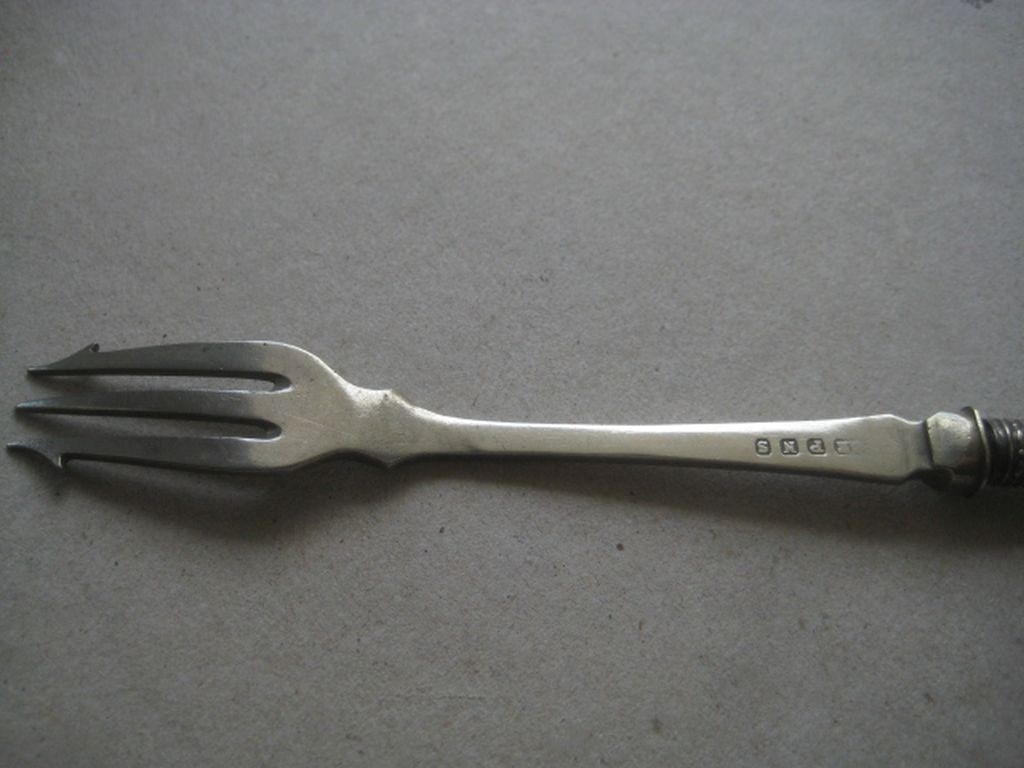 Antique Silver Plated Bone Hafted Pickle Fork - 4