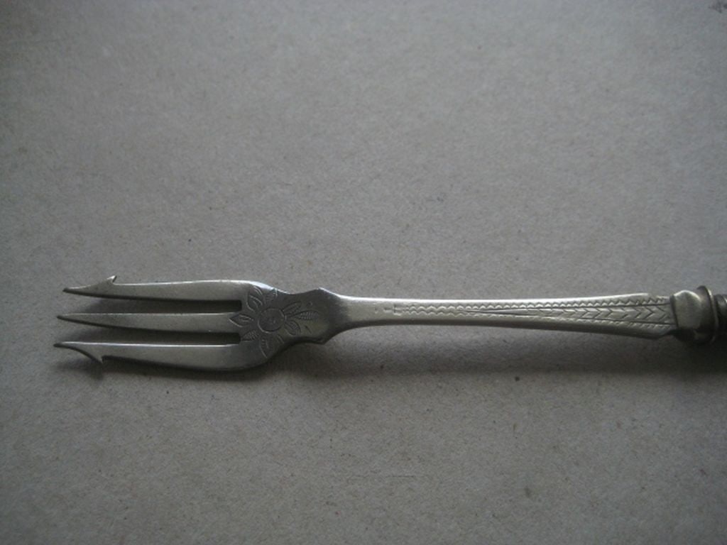 Antique Silver Plated Bone Hafted Pickle Fork - 7