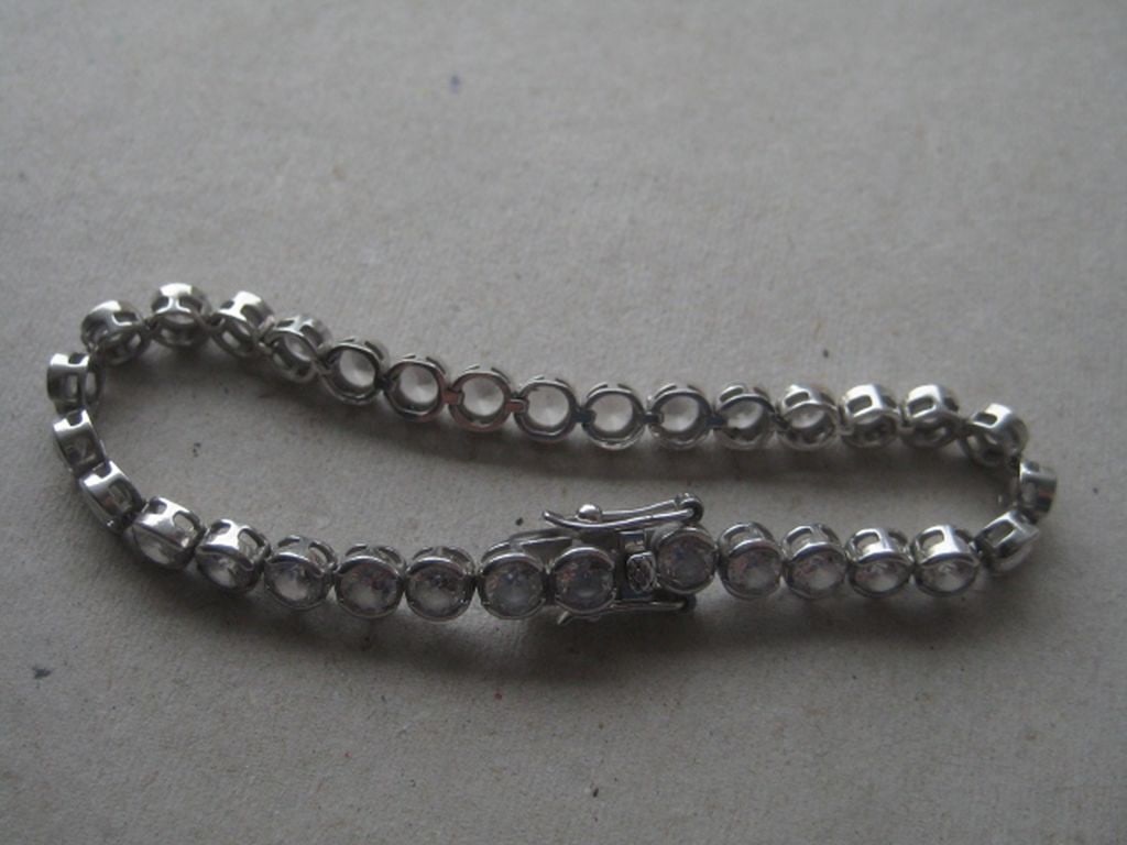 Vintage Sterling Silver Paste Stone Set Tennis Bracelet - 6