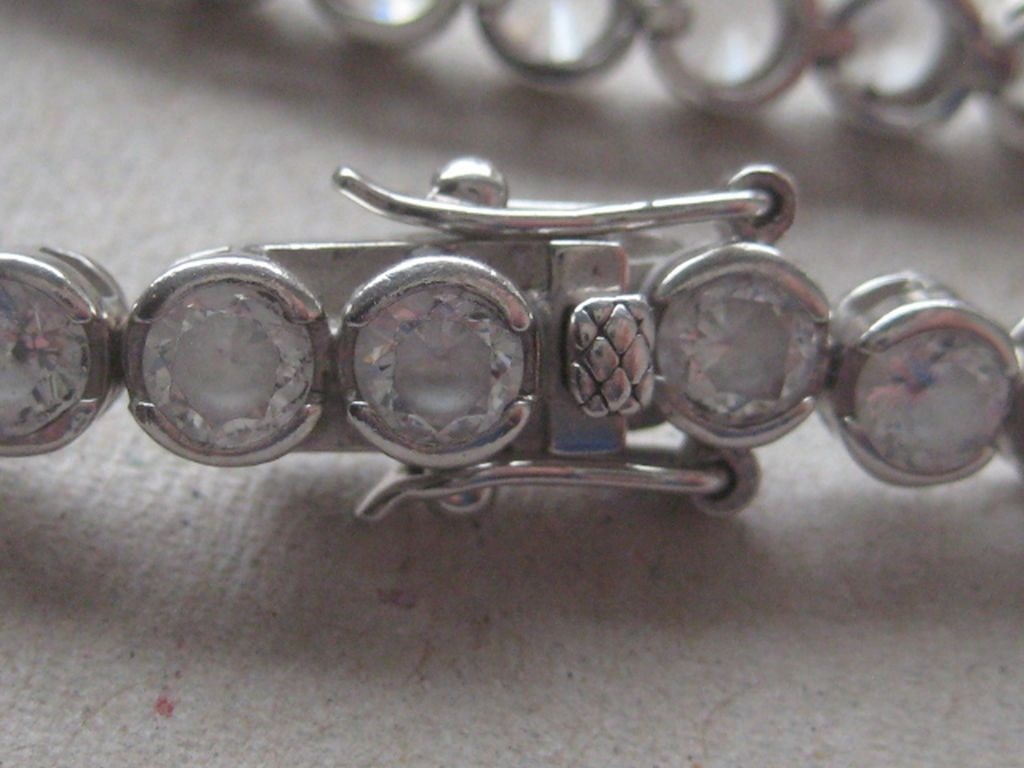 Vintage Sterling Silver Paste Stone Set Tennis Bracelet - 7