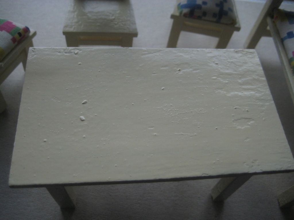 Vintage Dolls House Wooden Table, Settee Chair, and Three Chairs - 6