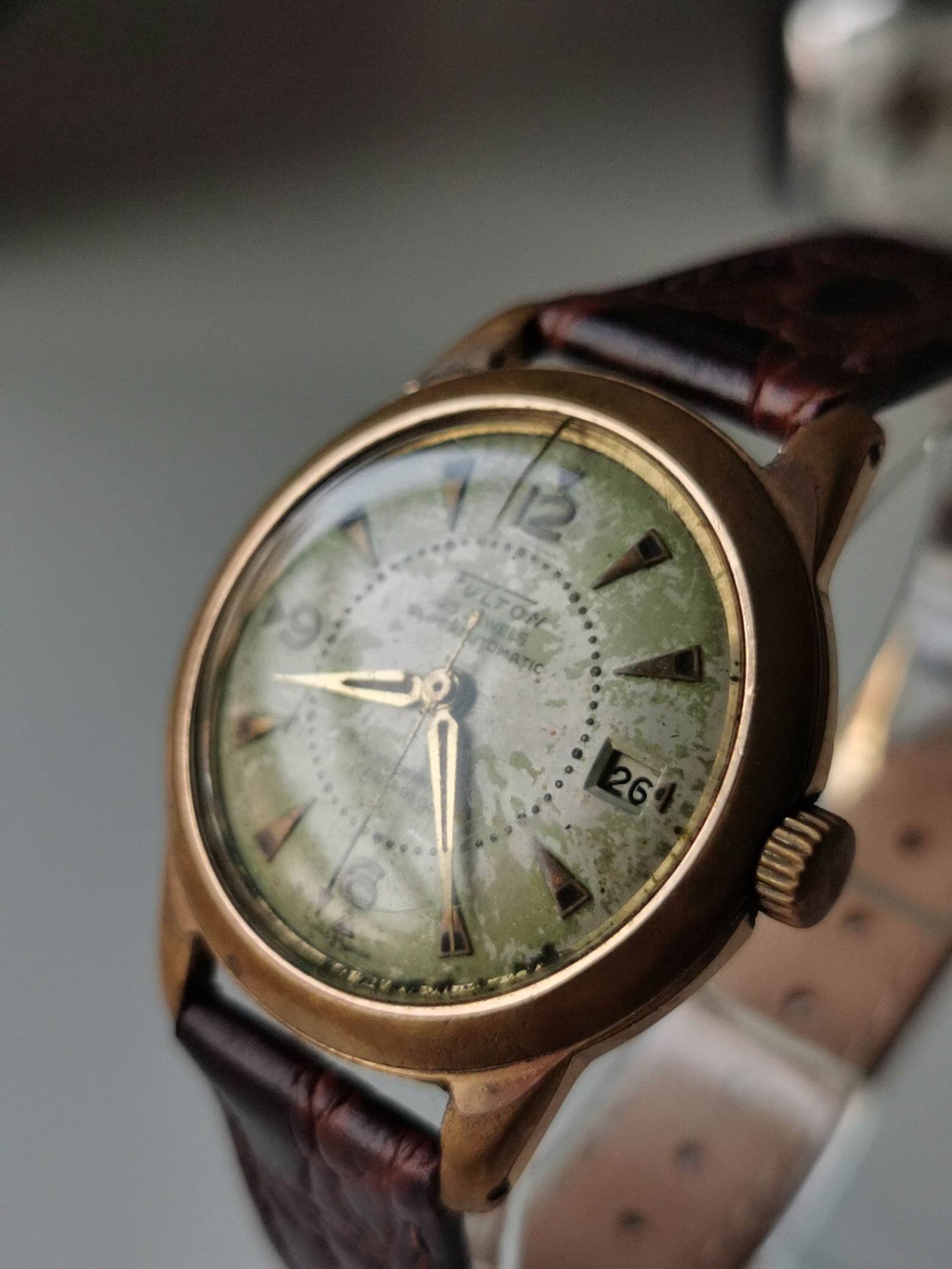 Vintage Rare Fulton (Hamilton) Superautomatic 25J – Tropical Patina: Title: Vintage Rare Fulton (Hamilton) Superautomatic 25J – Tropical Patina Description: Vintage Rare Fulton (Hamilton) Superautomatic 25J – Tropical Patina