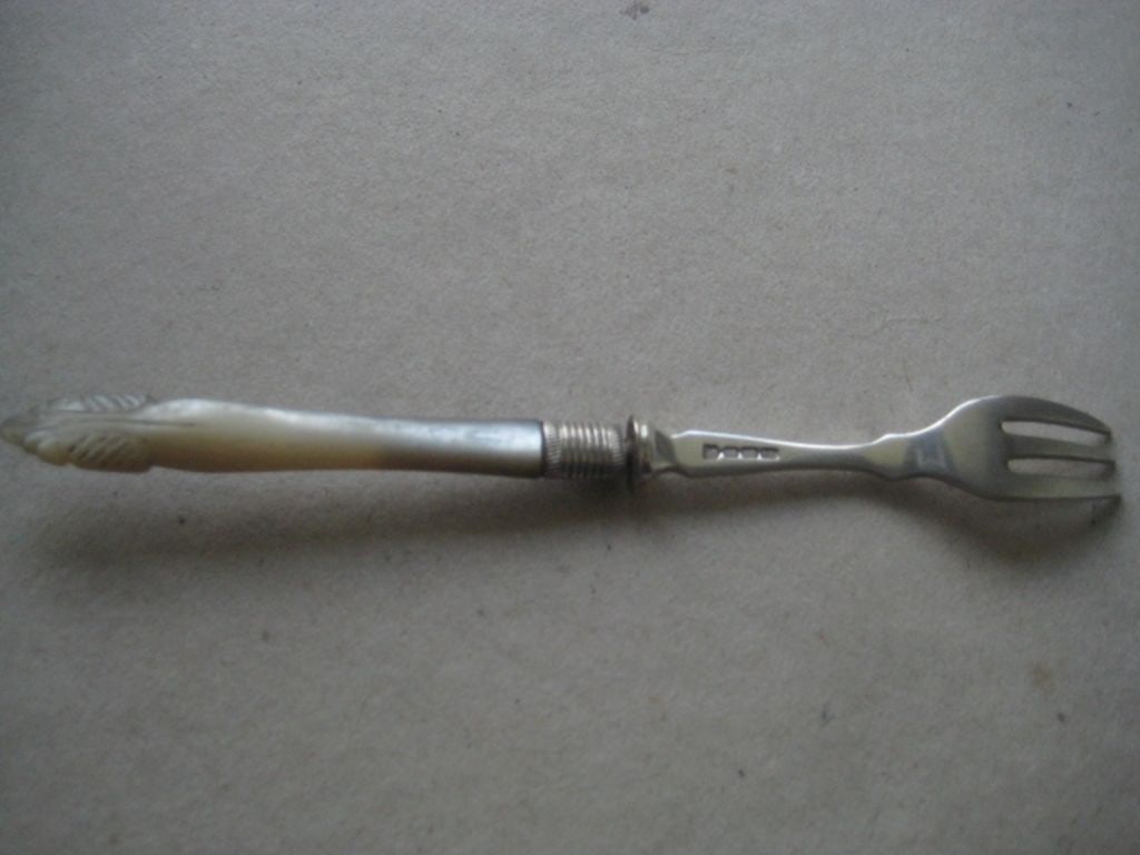 Antique Mother of Pearl Hafted Silver Plated Pickle Fork - 2