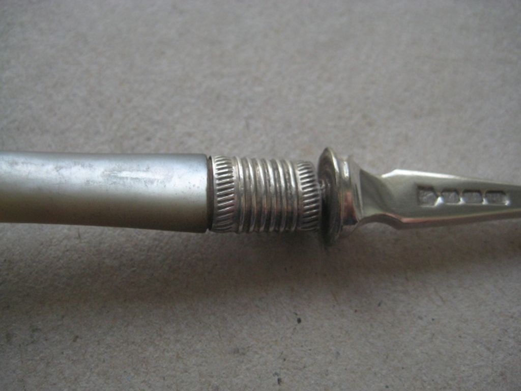 Antique Mother of Pearl Hafted Silver Plated Pickle Fork - 4