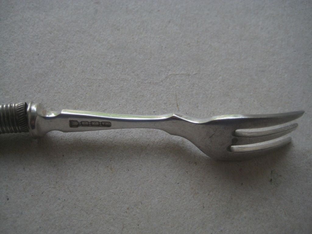 Antique Mother of Pearl Hafted Silver Plated Pickle Fork - 6