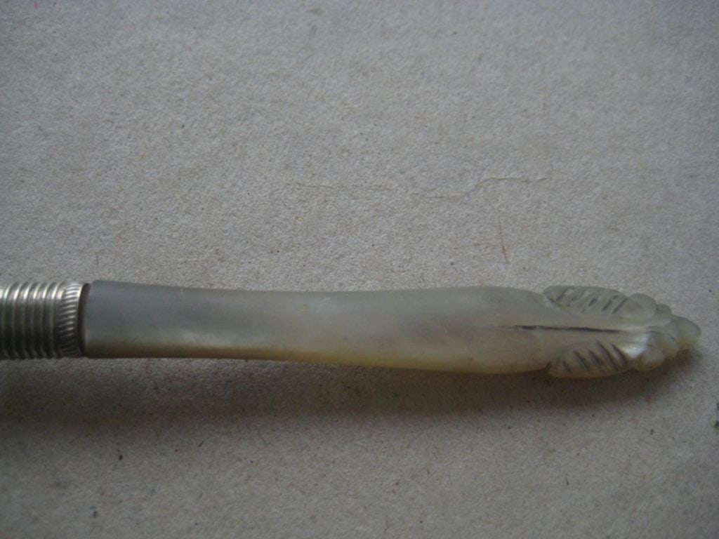 Antique Mother of Pearl Hafted Silver Plated Pickle Fork - 8