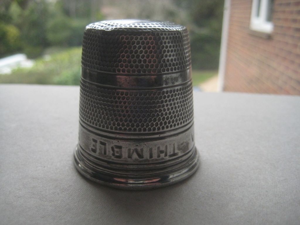 Antique ""Just A Thimble Full"" Large English Pewter Sheffield Shot Drinks Measure: Title: Antique ""Just A Thimble Full"" Large English Pewter Sheffield Shot Drinks Measure Description: Antique ""Just A Thimble Full"" Large English Pewter Sheffield Shot Drinks Measure. 