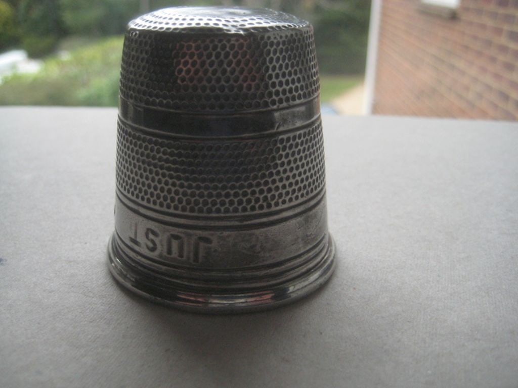 Antique ""Just A Thimble Full"" Large English Pewter Sheffield Shot Drinks Measure - 2