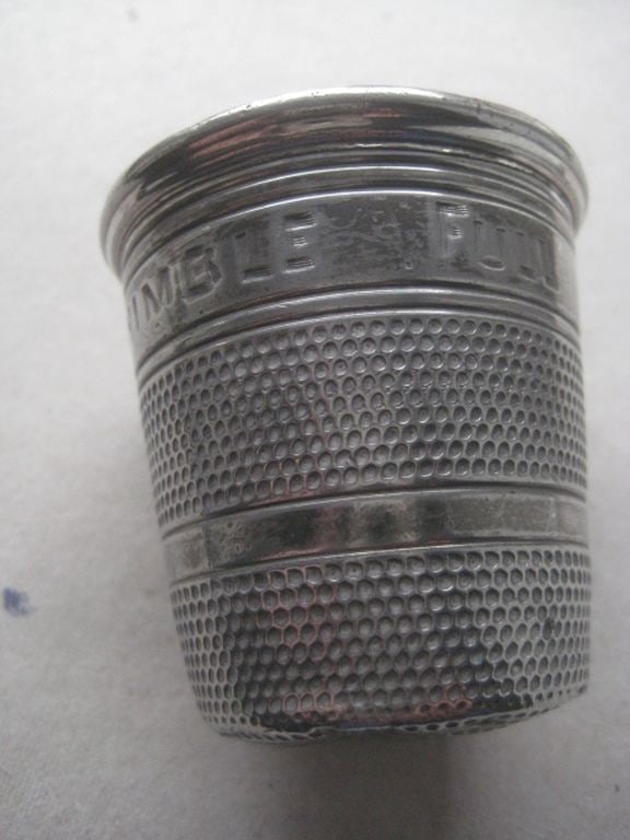 Antique ""Just A Thimble Full"" Large English Pewter Sheffield Shot Drinks Measure - 6