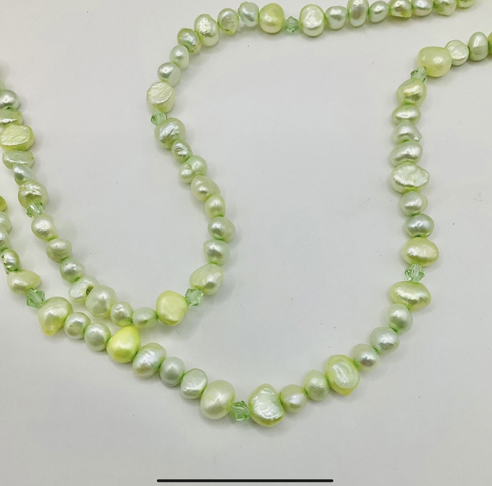 Vintage Pale Green Baroque Beaded Freshwater Pearl 70cm Long Necklace With White Metal T Clasp (N... - 2