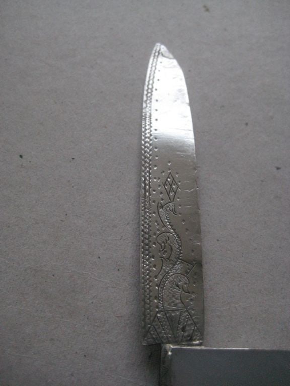 French Mother of Pearl Hafted Silver Twin Bladed Fruit Knife - 6