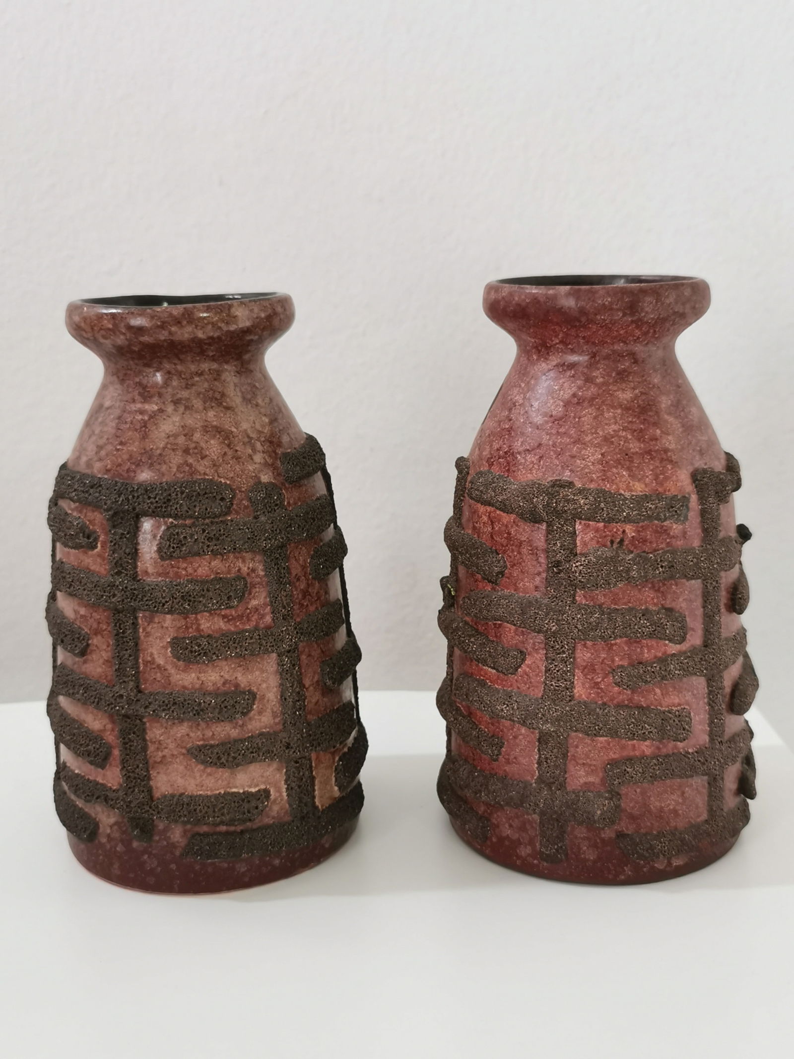 A Pair of Vintage Strehla Keramik Fat Lava Ceramic Vases: Title: A Pair of Vintage Strehla Keramik Fat Lava Ceramic Vases Description: A pair of Vintage Strehla Keramik fat lava ceramic vases from East Germany. Manufacturer: VEB Strehla