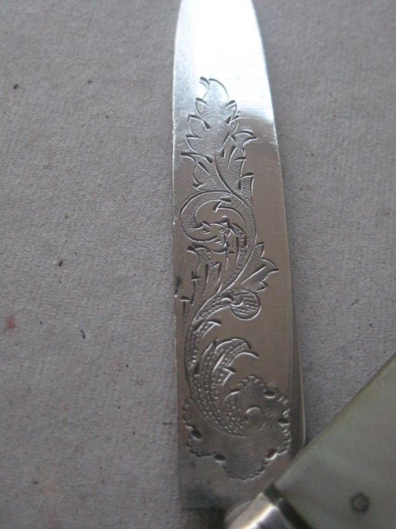 Victorian Mother of Pearl Hafted Silver Bladed Folding Fruit Knife - 7
