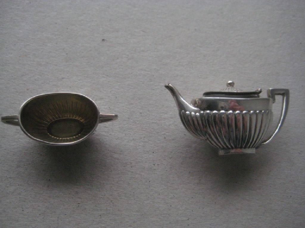 Antique Miniature Silver Teapot and Sugar Bowl, Tray Set - 13