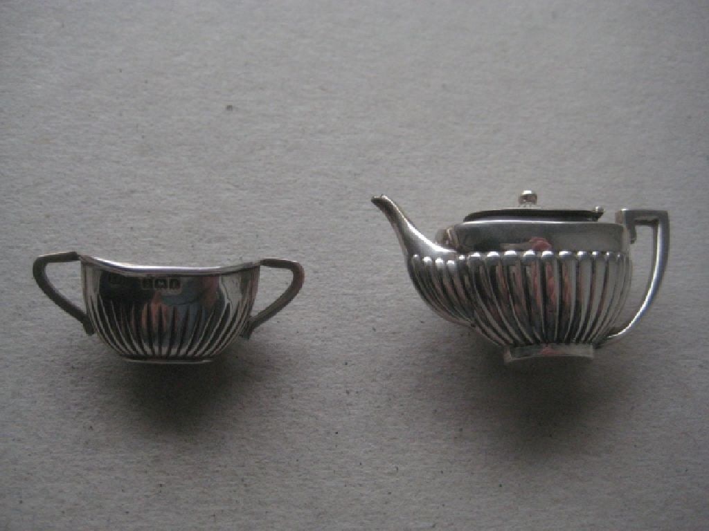 Antique Miniature Silver Teapot and Sugar Bowl, Tray Set - 14
