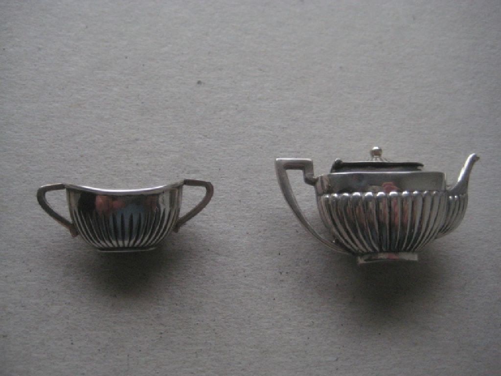 Antique Miniature Silver Teapot and Sugar Bowl, Tray Set - 15