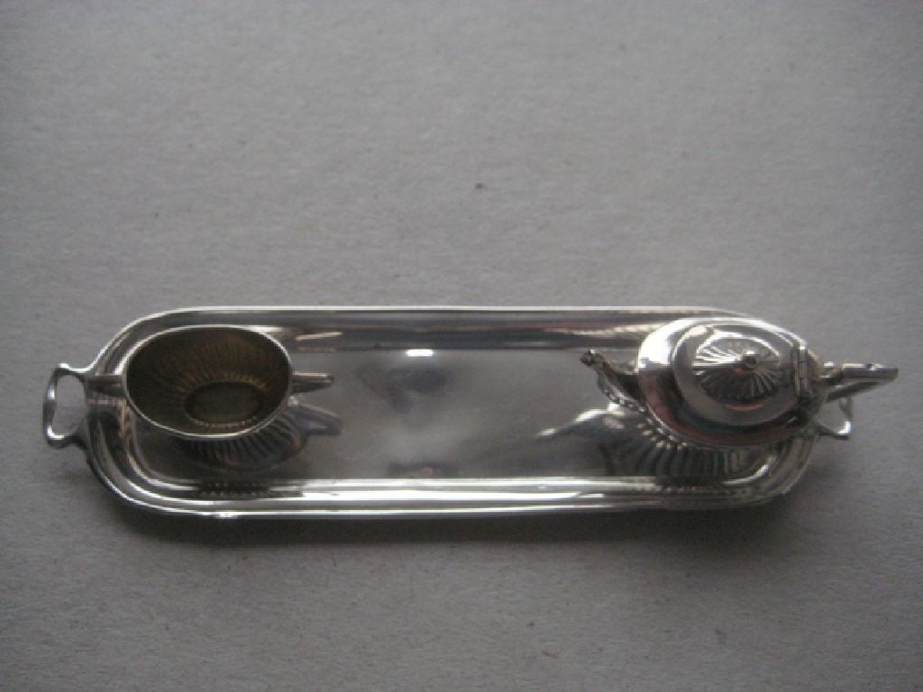 Antique Miniature Silver Teapot and Sugar Bowl, Tray Set - 2