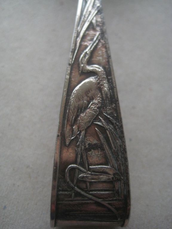 Antique Copper Heron and Salmon Decorated Fish Tongs - 5