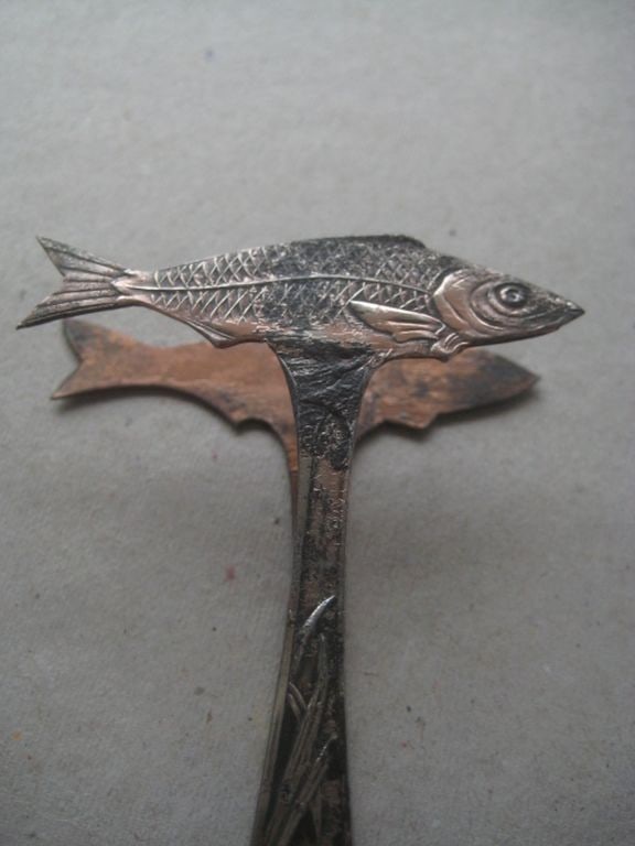 Antique Copper Heron and Salmon Decorated Fish Tongs - 6