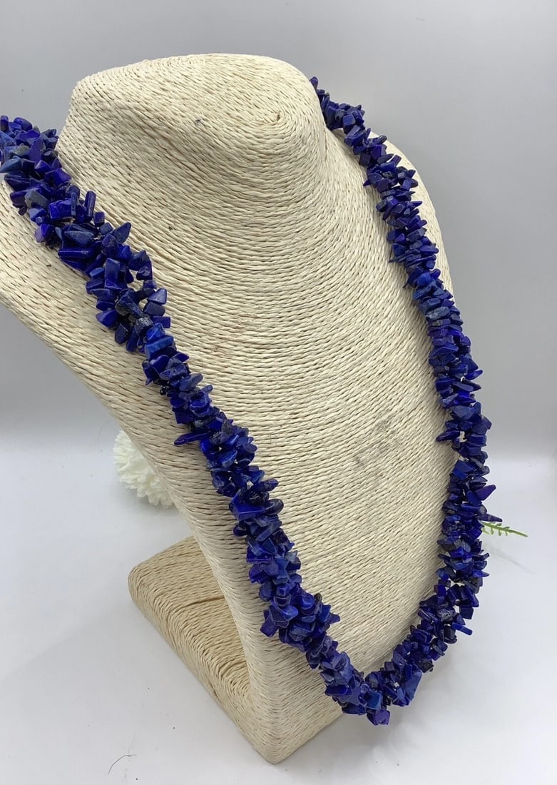Vintage Colbolt Blue 3 Strand Chip Bead Necklace 72cm Lapis Lazuli - 2
