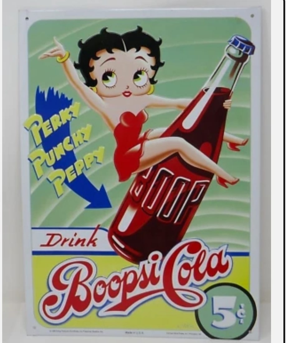 Vintage-Style Betty Boop ""Boopsi Cola"" Metal Sign (8"" x 12""): Title: Vintage-Style Betty Boop "Boopsi Cola" Metal Sign (8" x 12") Description: Vintage-Style Betty Boop "Boopsi Cola" Metal Sign (8" x 12") Add a splash of retro