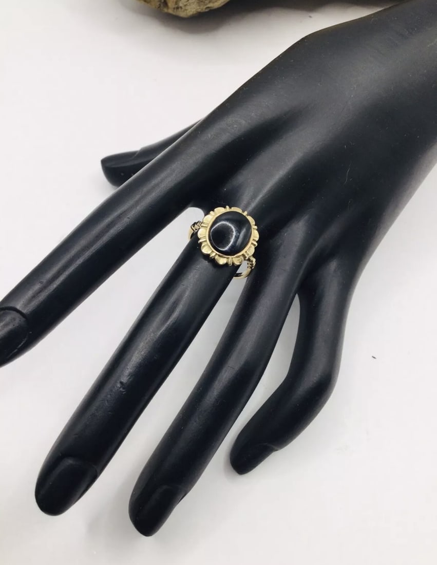 Vintage 10 Ct Gold Black Onyx Solitaire Dress Ring UK Size M US6 Eu 53 3.8g - 3