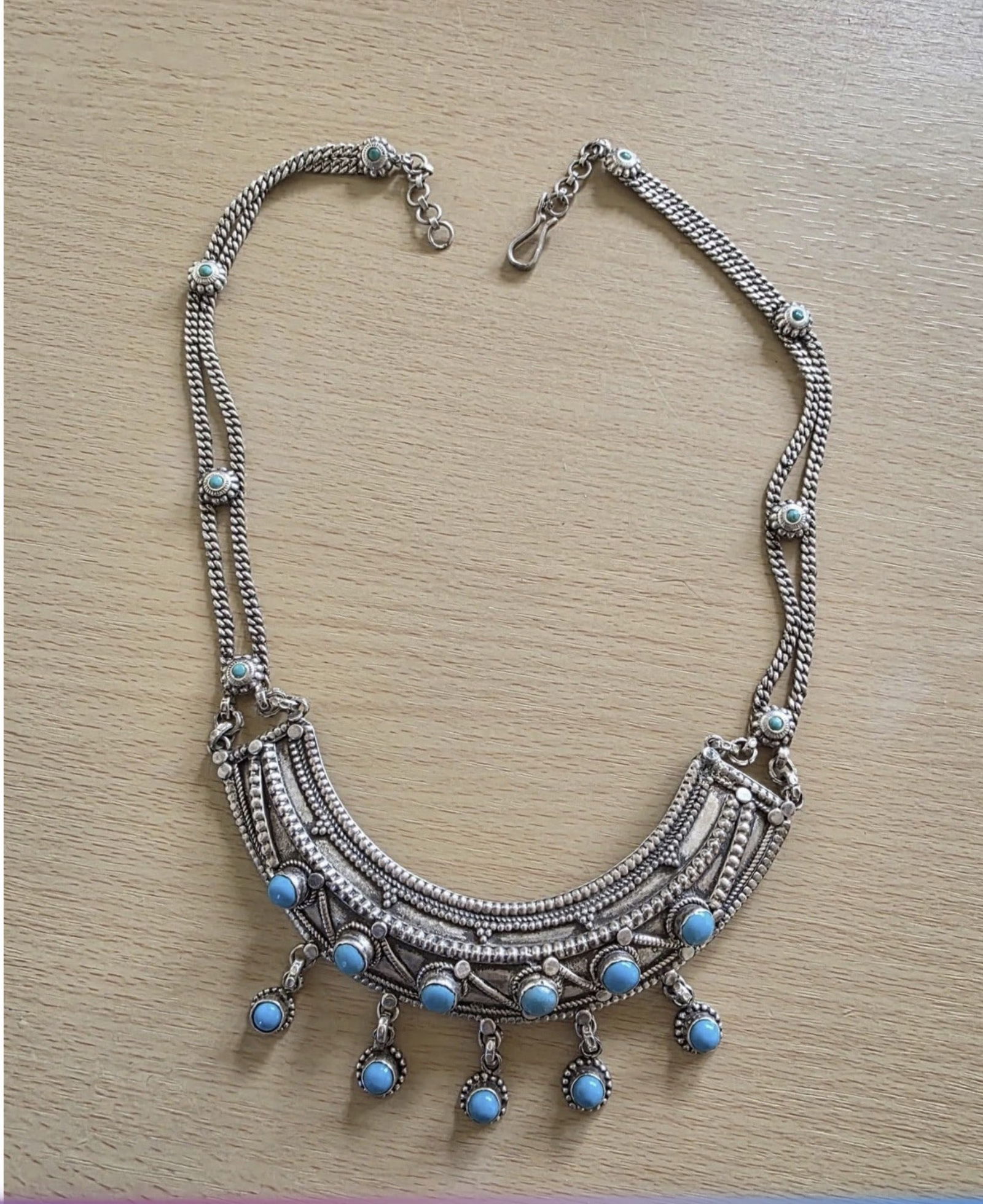 Vintage Sterling Silver /Turquoise Statement Choker Necklace & Earrings Set 116g - 3