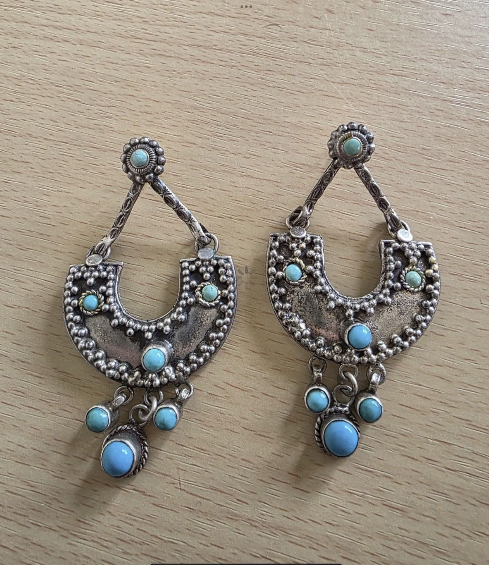 Vintage Sterling Silver /Turquoise Statement Choker Necklace & Earrings Set 116g - 5