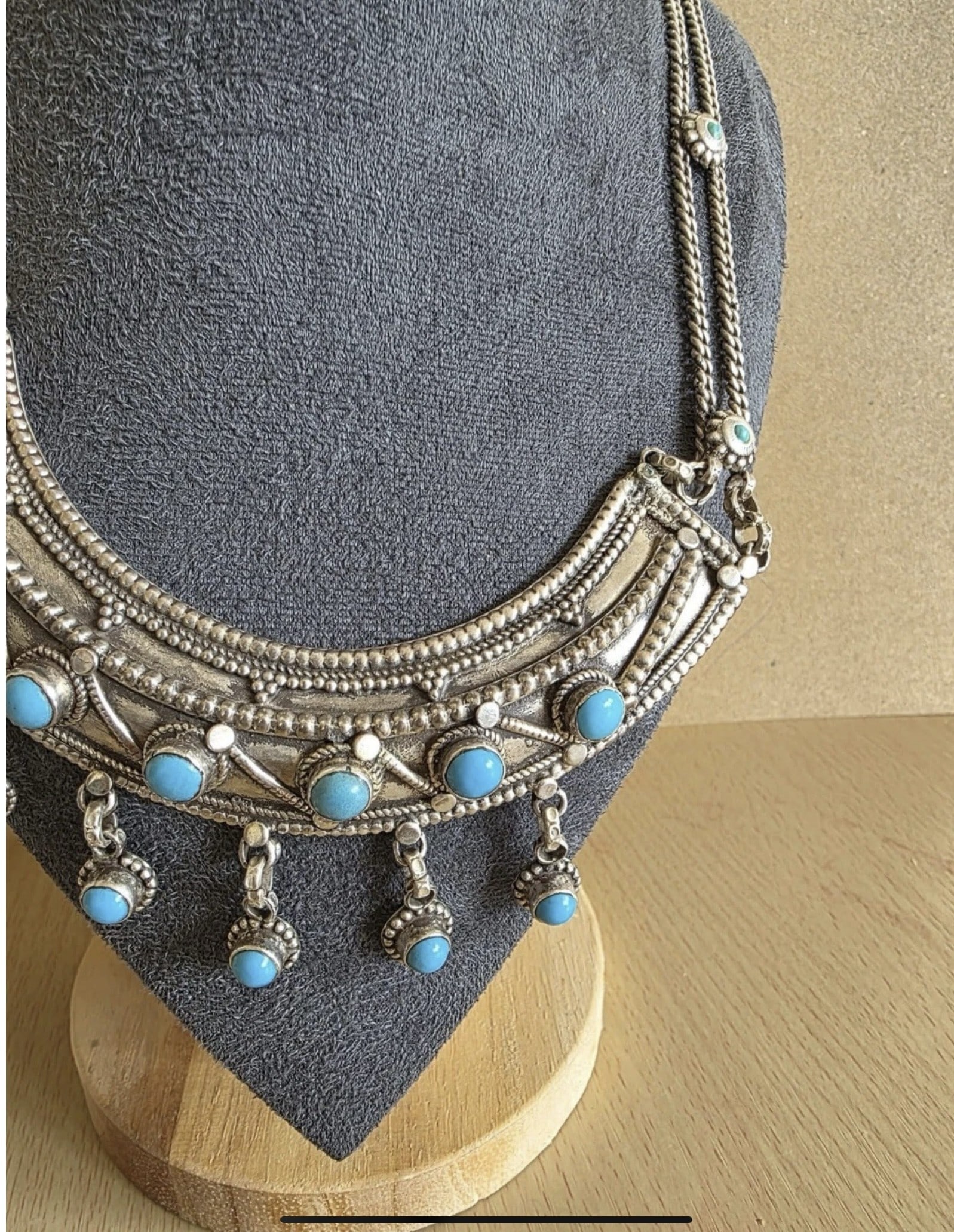 Vintage Sterling Silver /Turquoise Statement Choker Necklace & Earrings Set 116g - 6