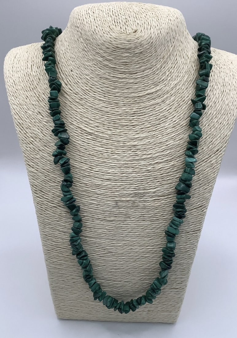 Stunning Vintage Malachite Chip Beaded Necklace L74cm W125g - 2