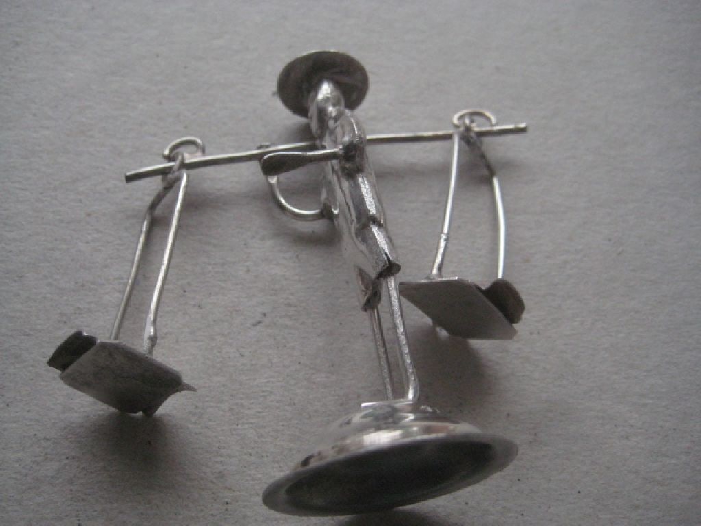 Chinese Miniature White Metal Gentleman Carrying Cheese - 7