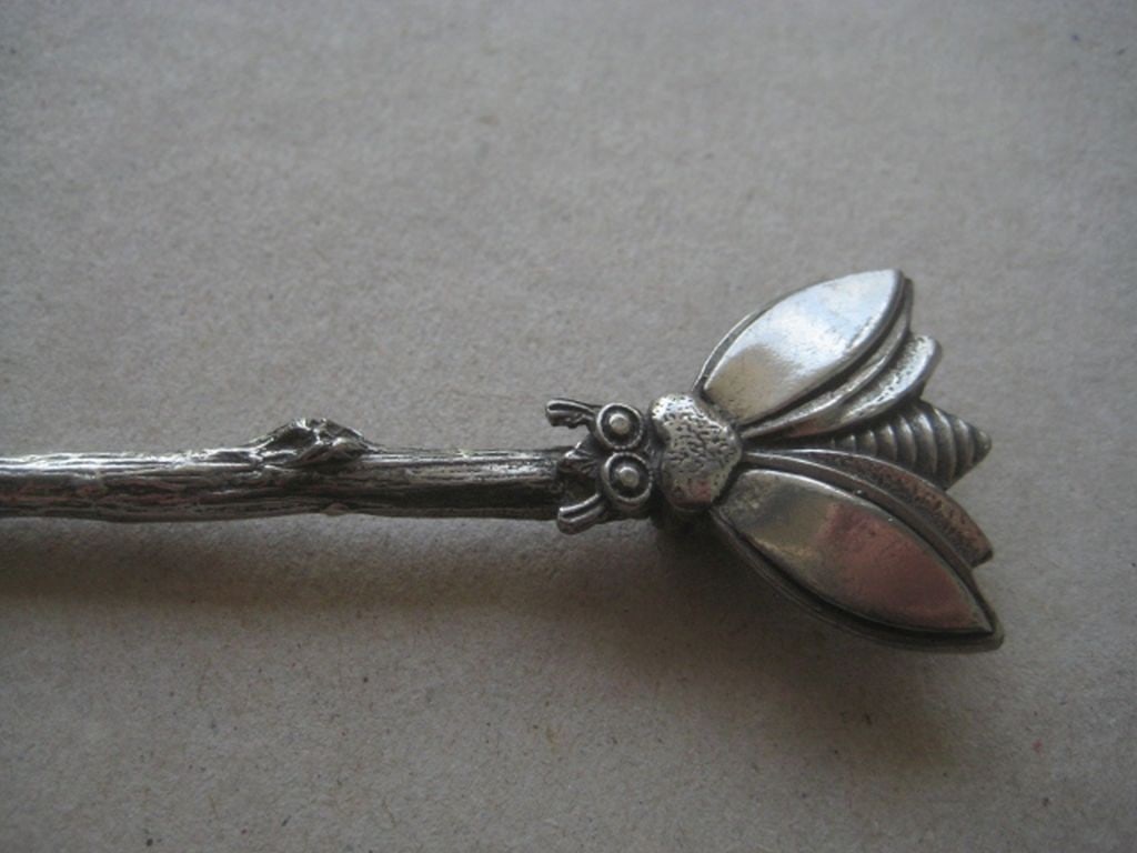 Antique Silver Plated Bee Decorated Spoon - 8