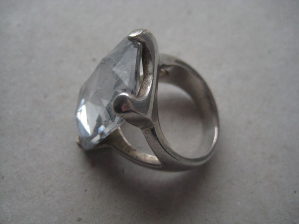 Vintage Sterling Silver Paste Stone Set Ring - 2