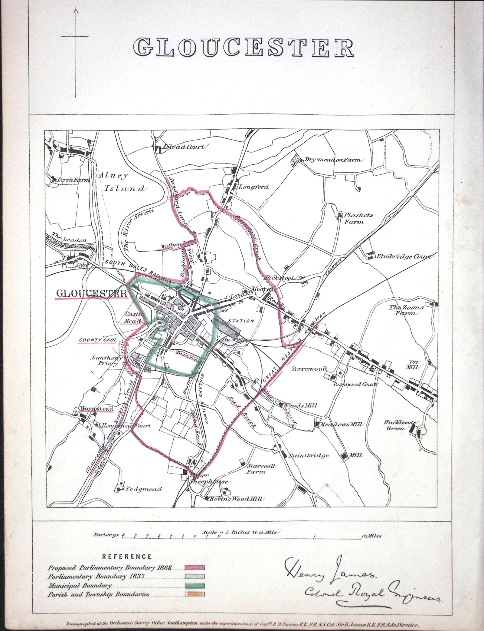 Gloucester City & District Wales Boundary Commission 157-Year-Old Antique Map. (1 of 1)